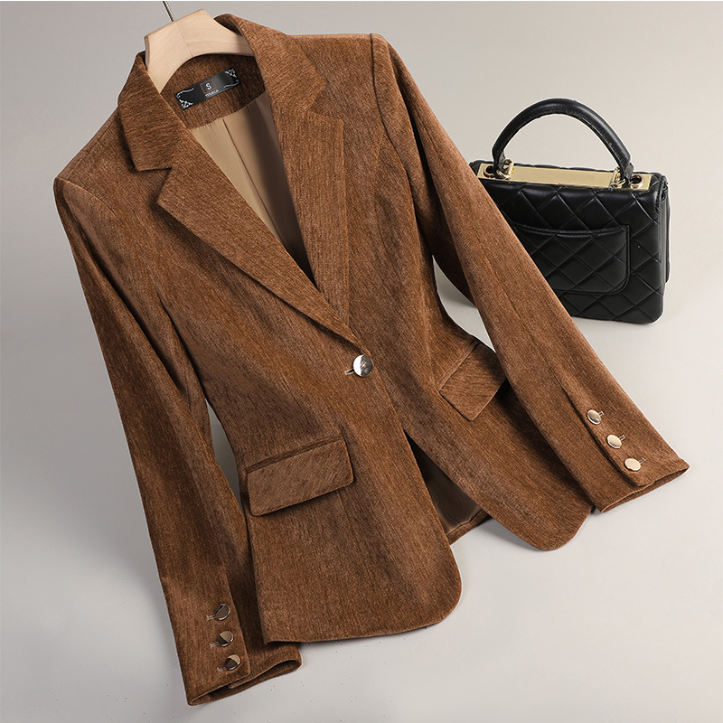 Yellow Gold Velvet Blazer Wome - Winter Clothing Work ulasan dan harga