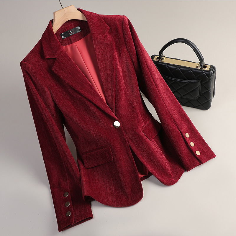 Yellow Gold Velvet Blazer Wome - Winter Clothing Work ulasan dan harga