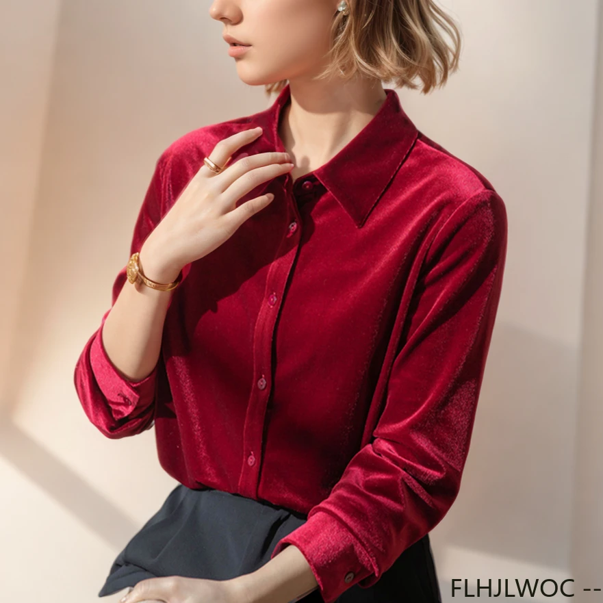 Black Red Velvet Tops Blouse N - Winter Clothing Vintage ulasan dan harga